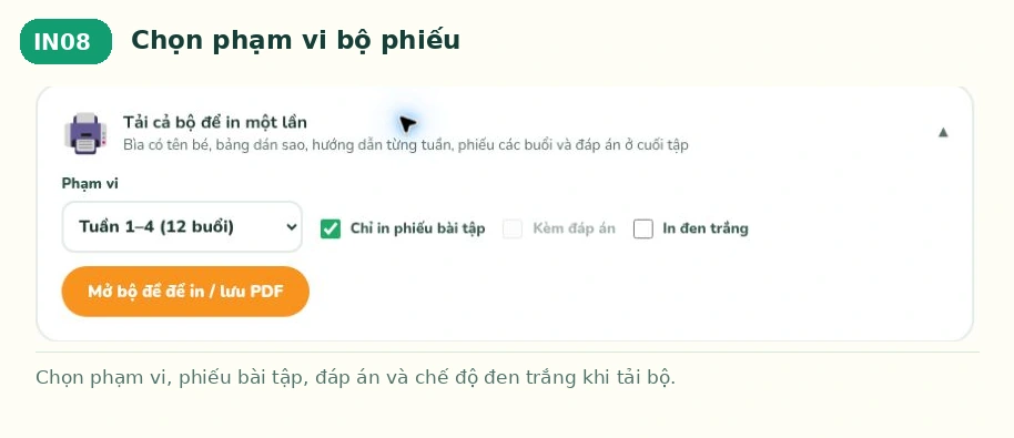 Chọn phạm vi bộ phiếu trên Bé Ham Học