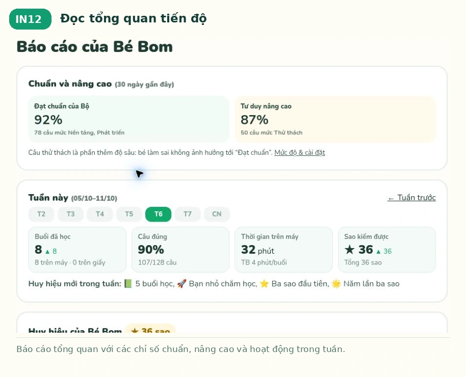 Đọc tổng quan tiến độ trên Bé Ham Học