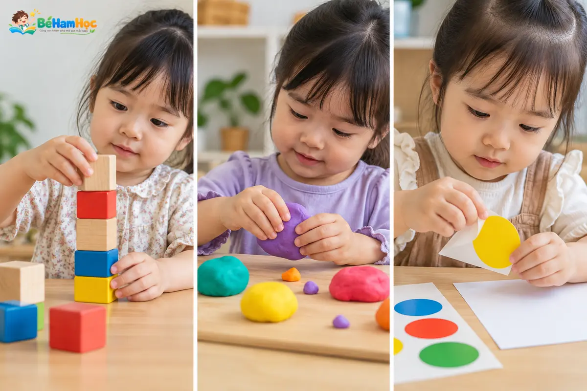 Các hoạt động xếp, nặn và dán giúp bé khám phá bằng tay